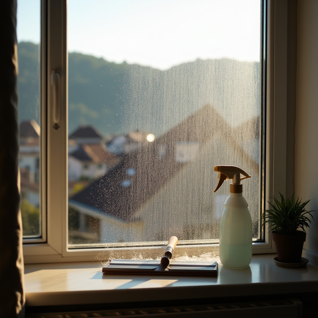 Geam spălat cu vedere spre Brașov, lumină naturală clară